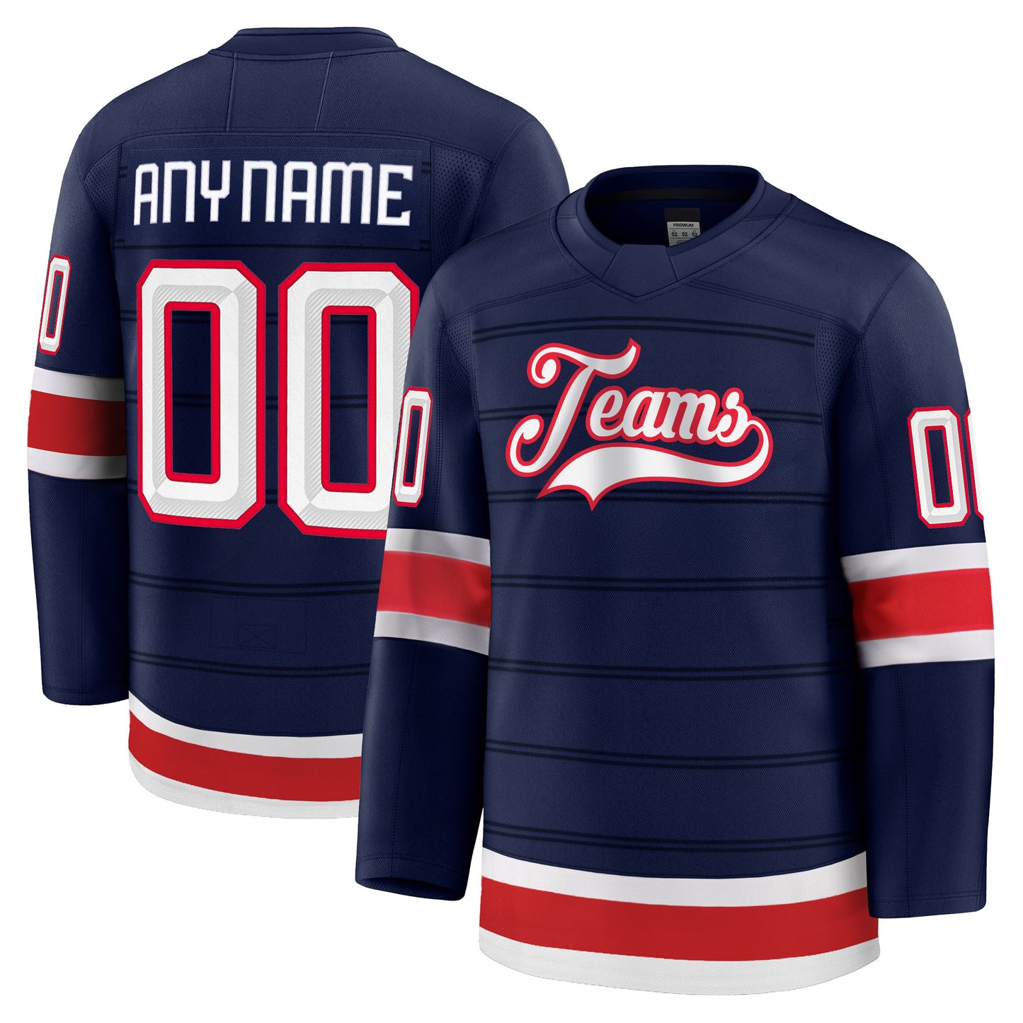 Navy White - Red Custom Hockey Premium Jersey - All Stitched