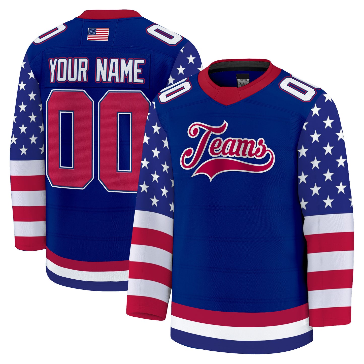 Royal Red - White Independence Day USA Flag Patch Custom Hockey Jersey