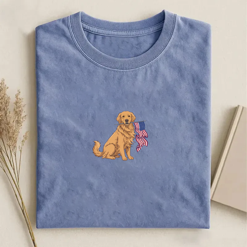 Golden Retriever American Flag T-shirt