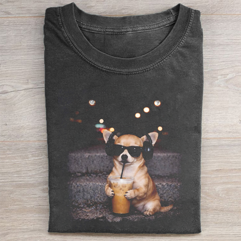 Chihuahua Drinking Iced Coffee T-shirt