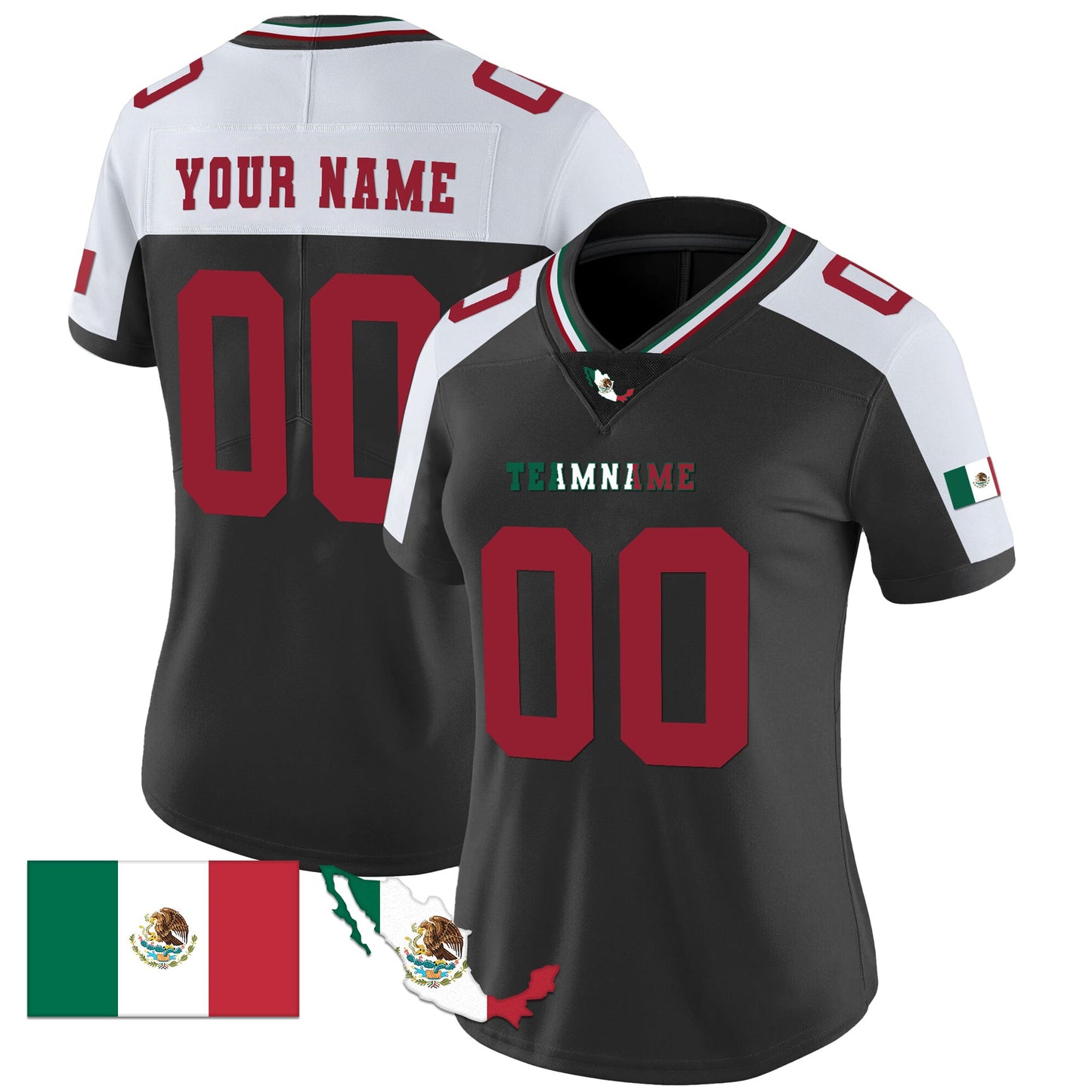 Black Alternate Red Mexico Flag Patch Custom Football Jersey