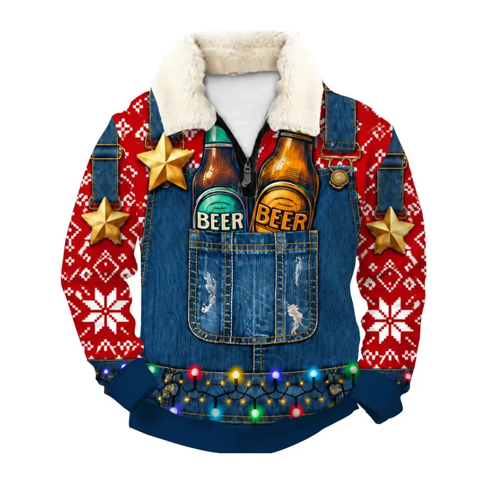 Holiday Reindeer Ugly Quarter Zip Sweatshirt & Sweatpant Set