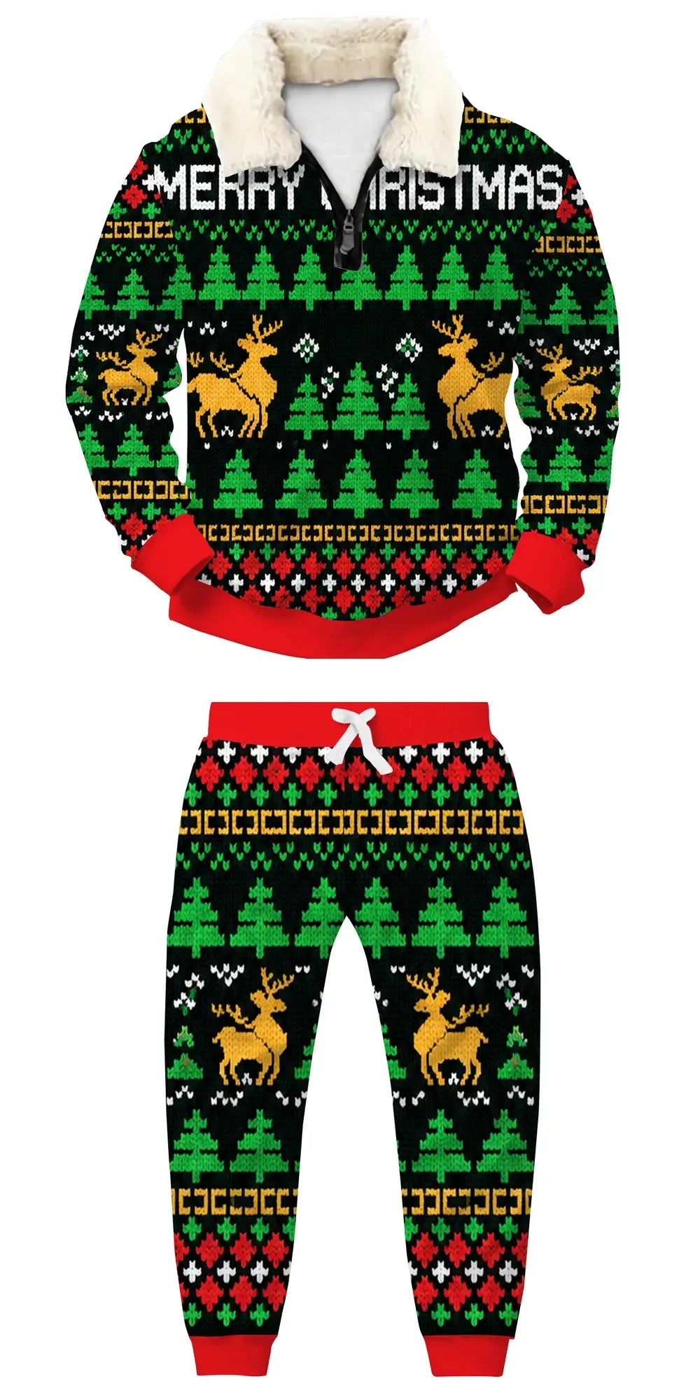Merry Christmas Ugly Quarter Zip Sweatshirt & Sweatpant Set