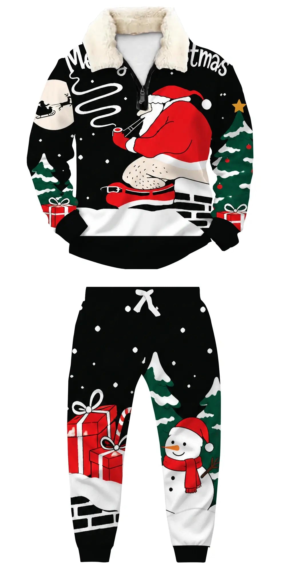 Midnight Santa Ugly Quarter Zip Sweatshirt & Sweatpant Set