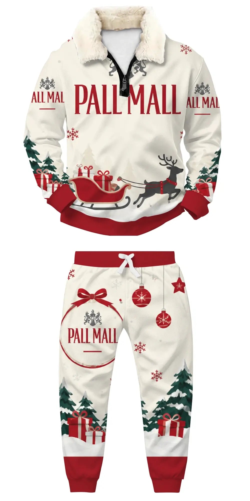 Red Sleigh Ugly Quarter Zip Sweatshirt & Sweatpant Set