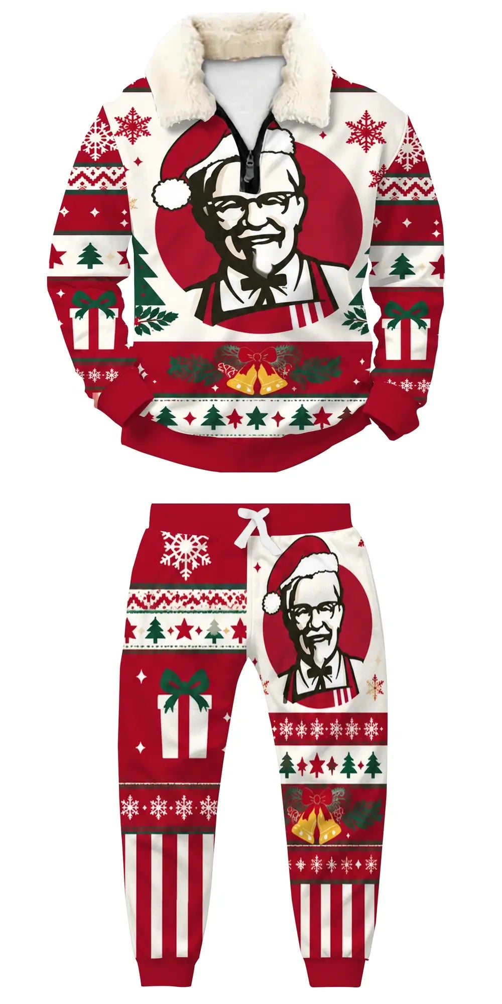Santa Burger Ugly Quarter Zip Sweatshirt & Sweatpant Set