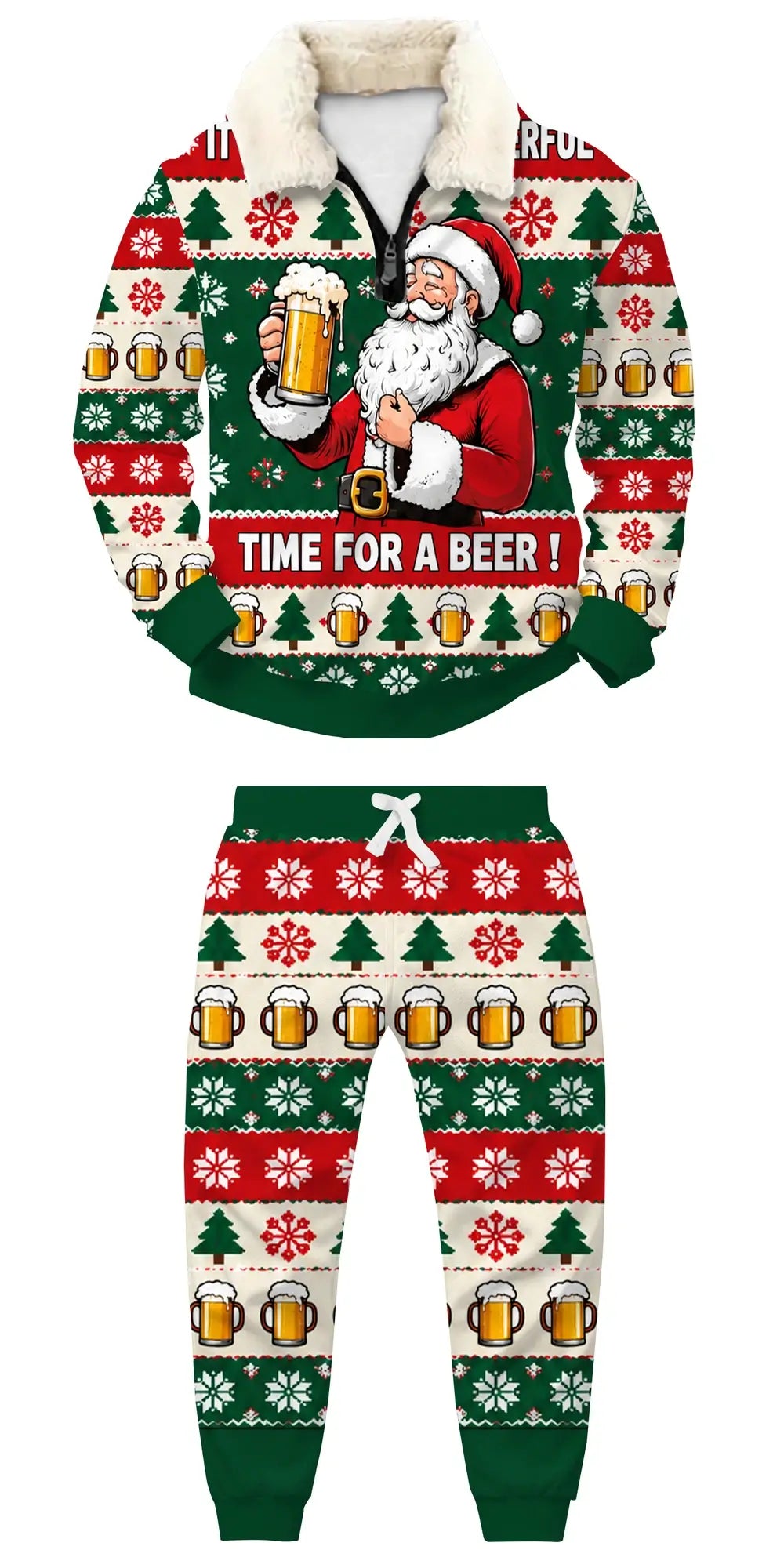 Santa’s Beer Time Ugly Quarter Zip Sweatshirt & Sweatpant Set