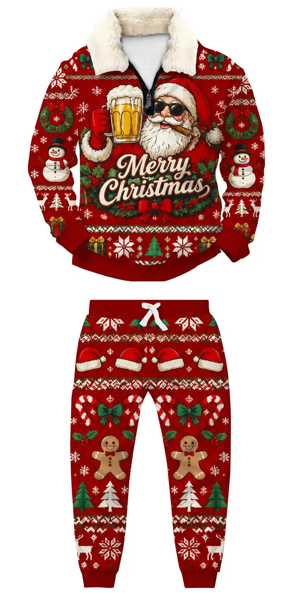 Santa's Pint Ugly Quarter Zip Sweatshirt & Sweatpant Set