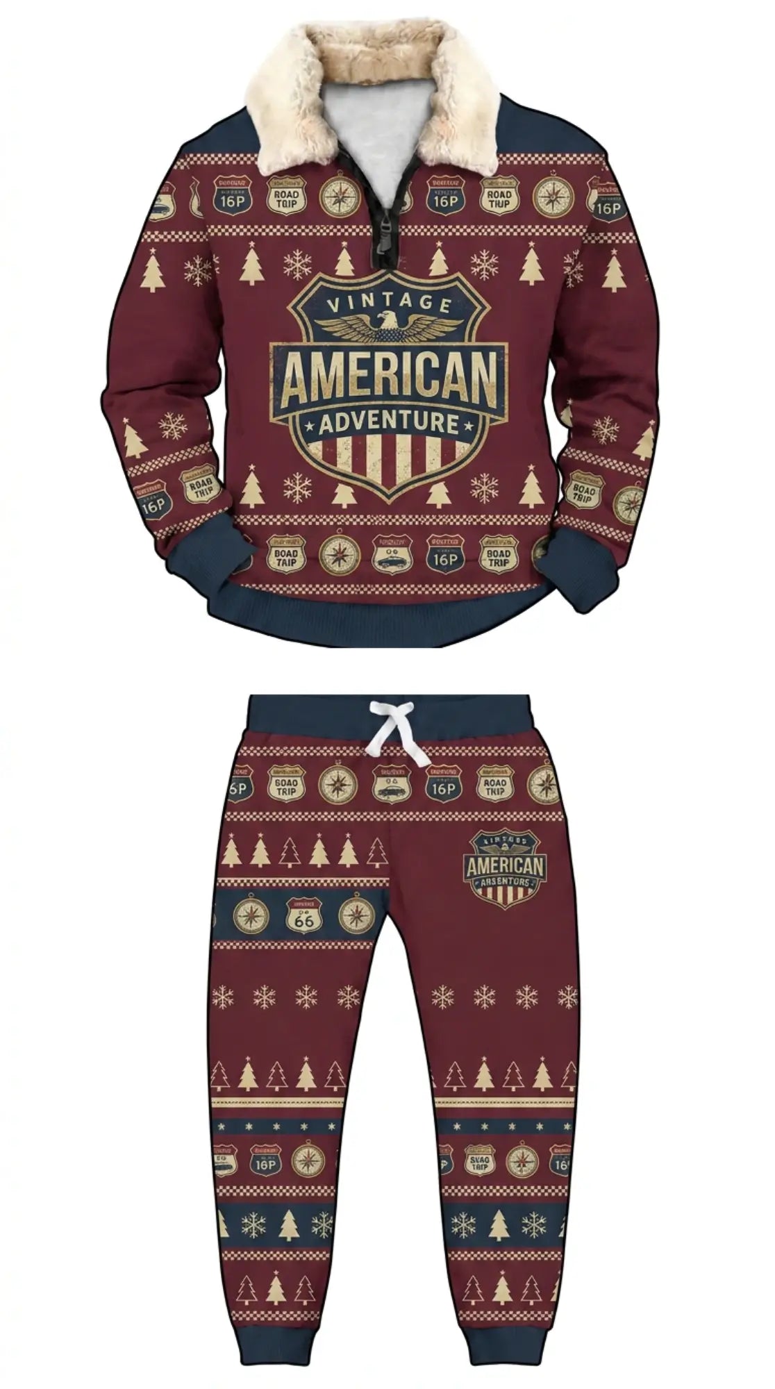 Vintage American Adventure Ugly Quarter Zip Sweatshirt & Sweatpant Set