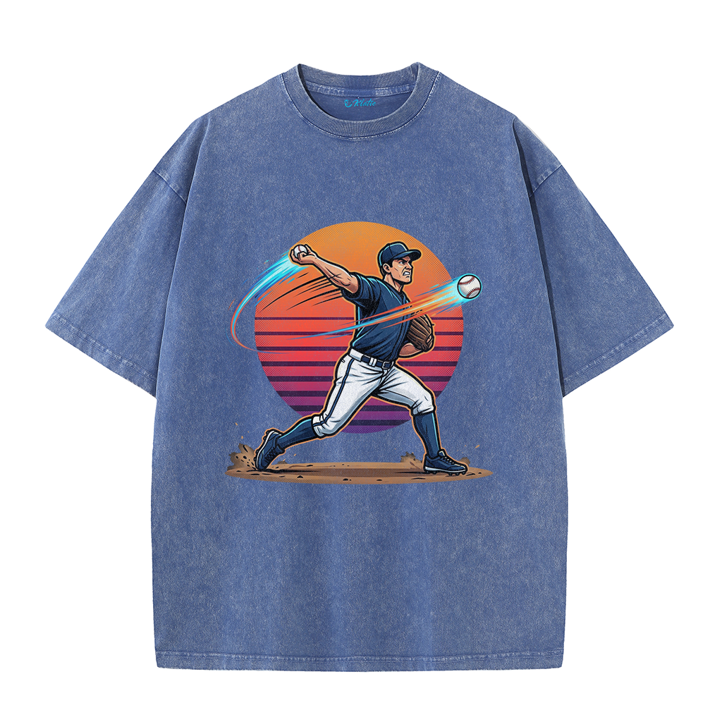 Vintage Sunset Baseball Pitch Motion Graphic T-Shirt