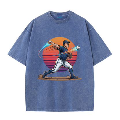 Vintage Sunset Baseball Pitch Motion Graphic T-Shirt