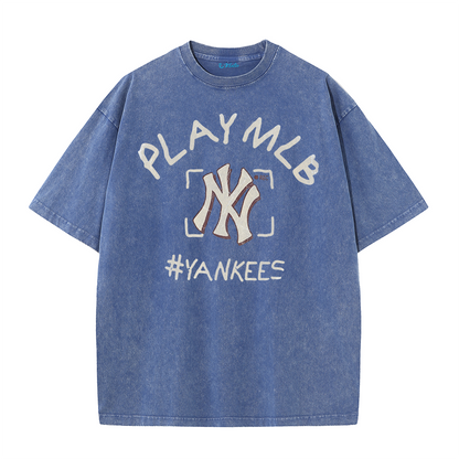 New York Style #Yankees Inspired Play MLB Distressed T-Shirt