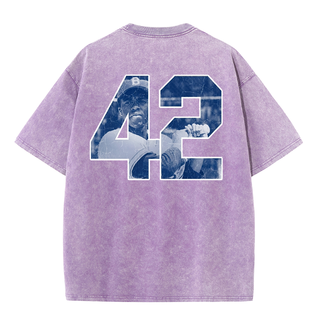 Vintage Washed LA Blue Script 42 Player Graphic T Shirt