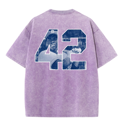 Vintage Washed LA Blue Script 42 Player Graphic T Shirt