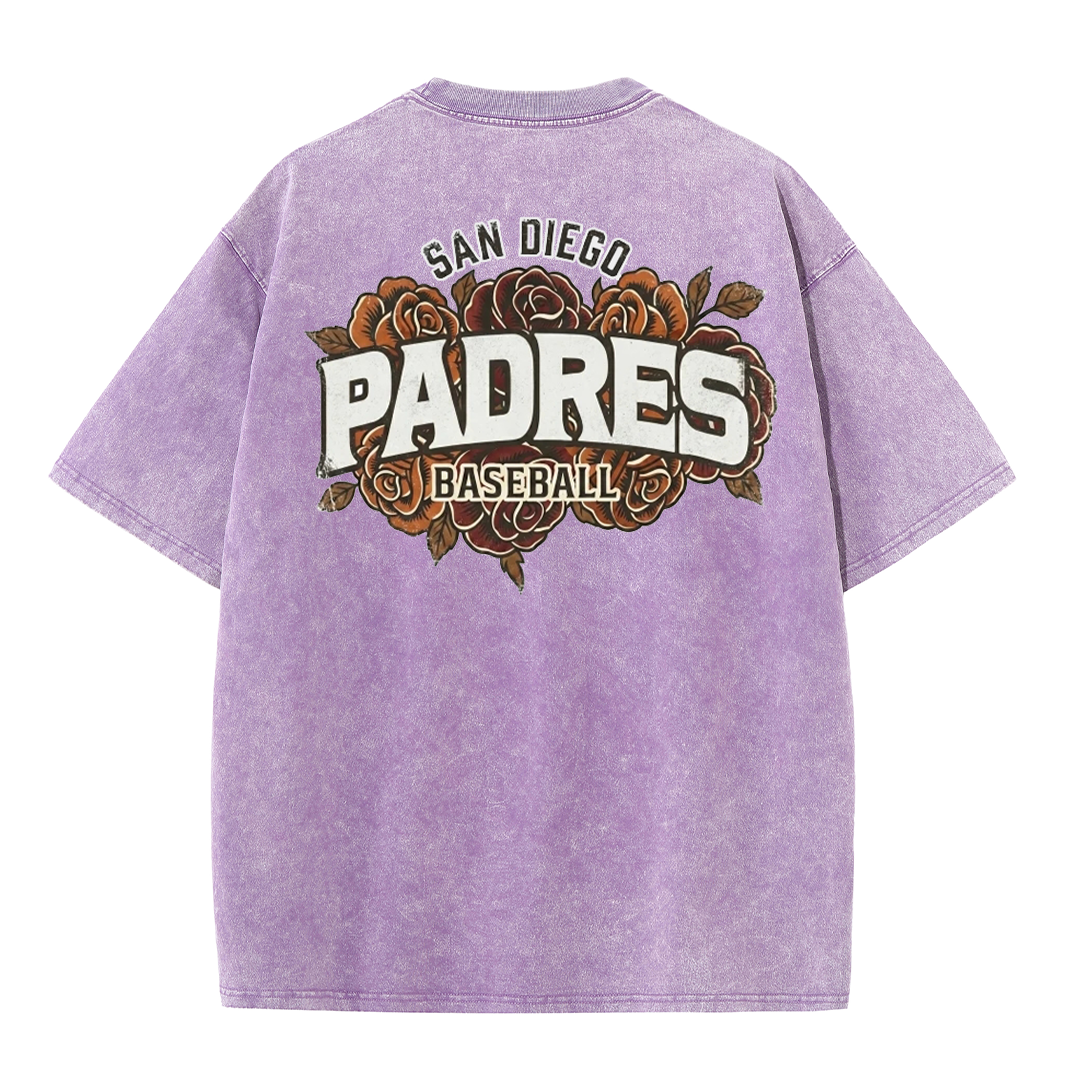 San Diego Floral Script Baseball Graphic Vintage Washed T Shirt