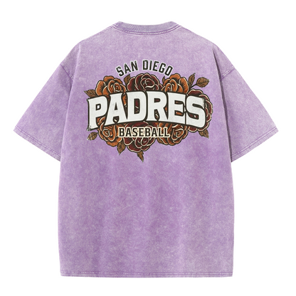 San Diego Floral Script Baseball Graphic Vintage Washed T Shirt