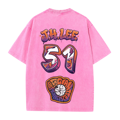 Retro Number Print Washed T-Shirt – Urban Graphic Streetwear Tee