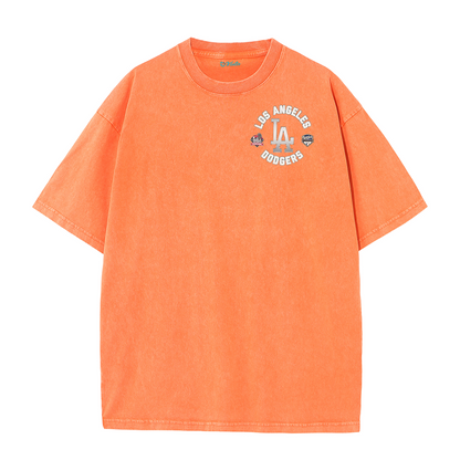 Vintage LA Circle Logo Washed T-Shirt – Retro Baseball Graphic Streetwear Tee