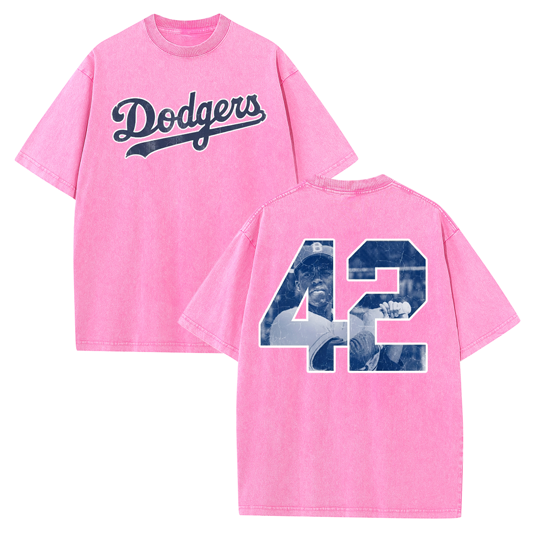 Vintage Washed LA Blue Script 42 Player Graphic T Shirt