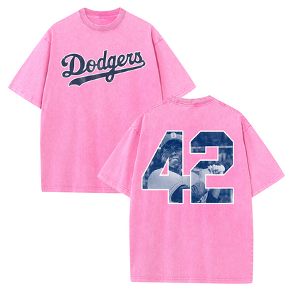 Vintage Washed LA Blue Script 42 Player Graphic T Shirt