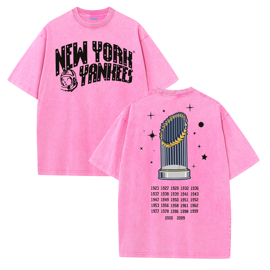 New York Baseball Legacy Tee – Retro Trophy Print Washed Cotton T-Shirt