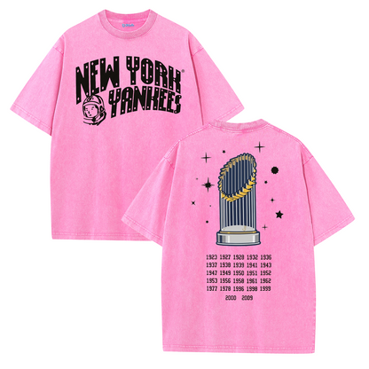 New York Baseball Legacy Tee – Retro Trophy Print Washed Cotton T-Shirt