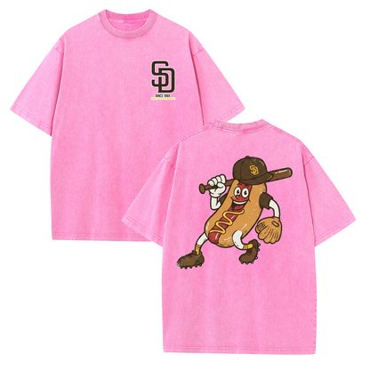 San Diego Cartoon Baseball Hotdog Vintage Style T Shirt