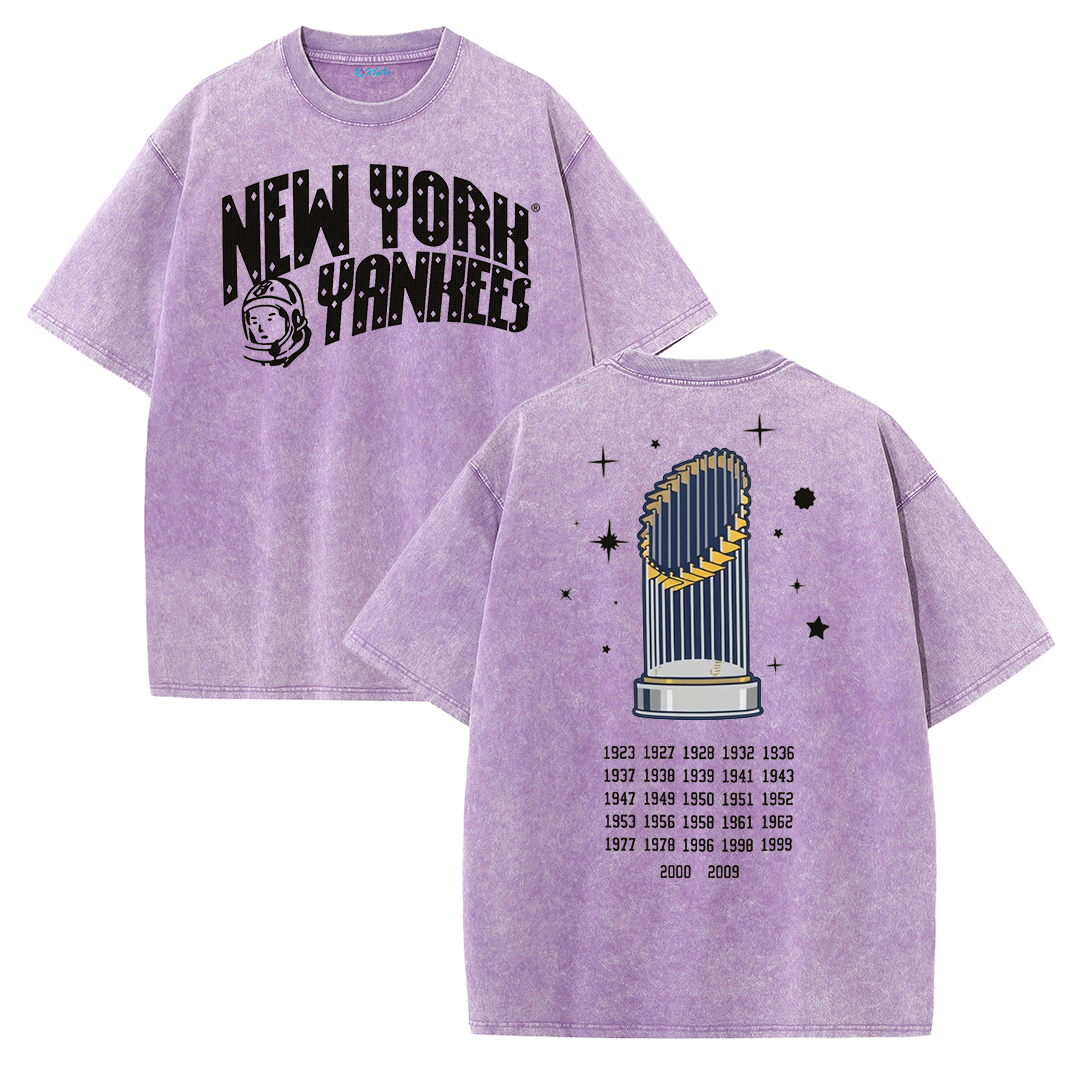 New York Baseball Legacy Tee – Retro Trophy Print Washed Cotton T-Shirt