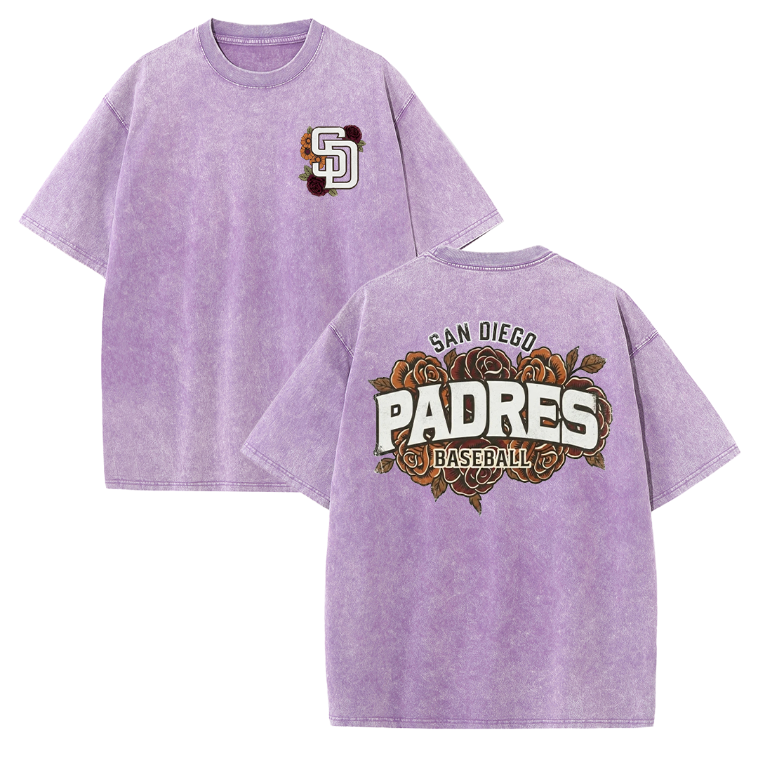 San Diego Floral Script Baseball Graphic Vintage Washed T Shirt