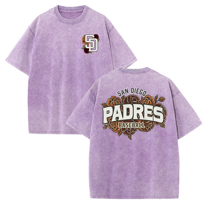 San Diego Floral Script Baseball Graphic Vintage Washed T Shirt