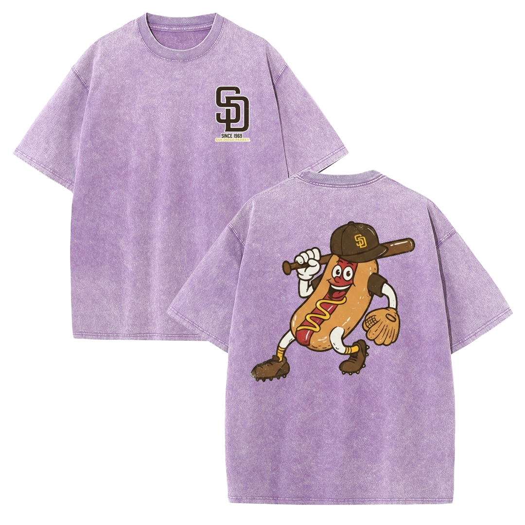 San Diego Cartoon Baseball Hotdog Vintage Style T Shirt