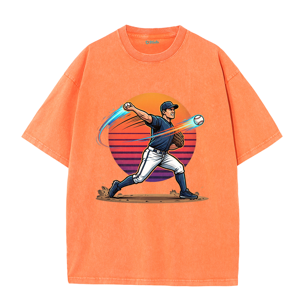 Vintage Sunset Baseball Pitch Motion Graphic T-Shirt