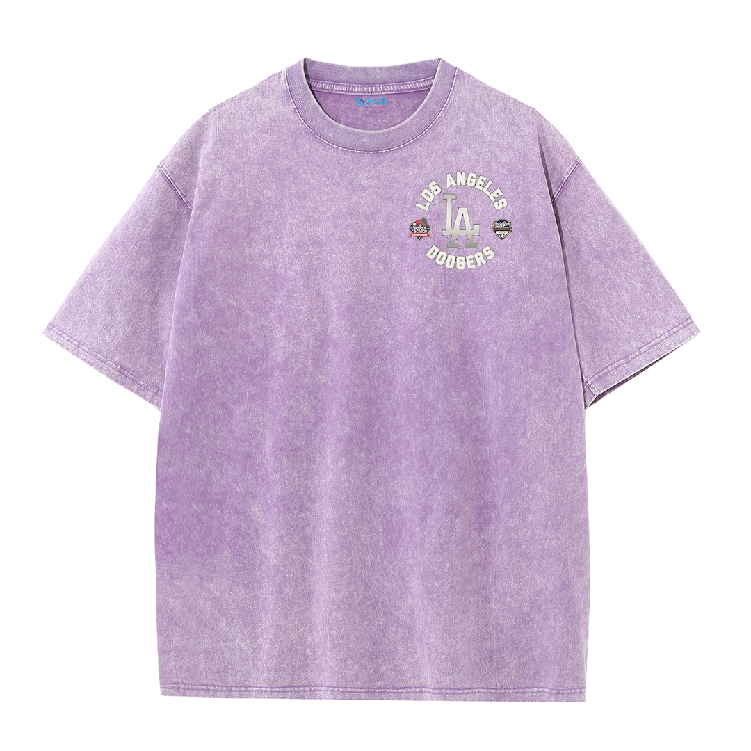 Vintage LA Circle Logo Washed T-Shirt – Retro Baseball Graphic Streetwear Tee
