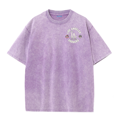Vintage LA Circle Logo Washed T-Shirt – Retro Baseball Graphic Streetwear Tee