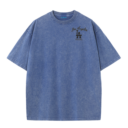 Los Angeles Script & Eagle Print Washed Tee – Retro LA Street Style T-Shirt