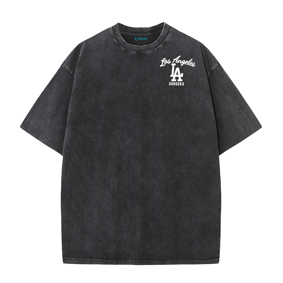 Los Angeles Script & Eagle Print Washed Tee – Retro LA Street Style T-Shirt