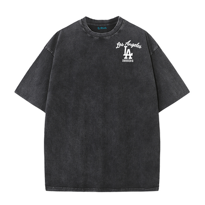 Los Angeles Script & Eagle Print Washed Tee – Retro LA Street Style T-Shirt