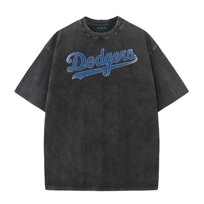 Retro LA Lettering Tee – Distressed 17 Number Back Graphic Washed T-Shirt