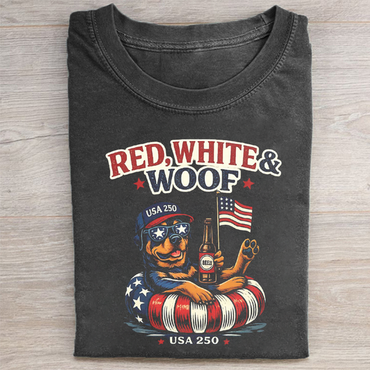 Red White and Woof Patriotic Dog T-shirt