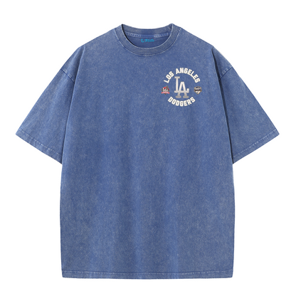 Vintage LA Circle Logo Washed T-Shirt – Retro Baseball Graphic Streetwear Tee
