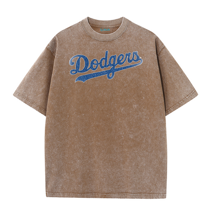 Retro LA Lettering Tee – Distressed 17 Number Back Graphic Washed T-Shirt