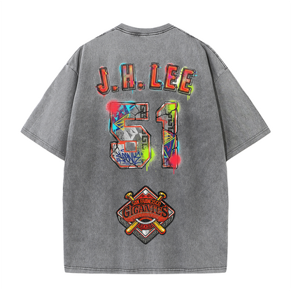 Graffiti Number Graphic Washed T-Shirt – Double-Sided Vintage Streetwear Cotton Tee