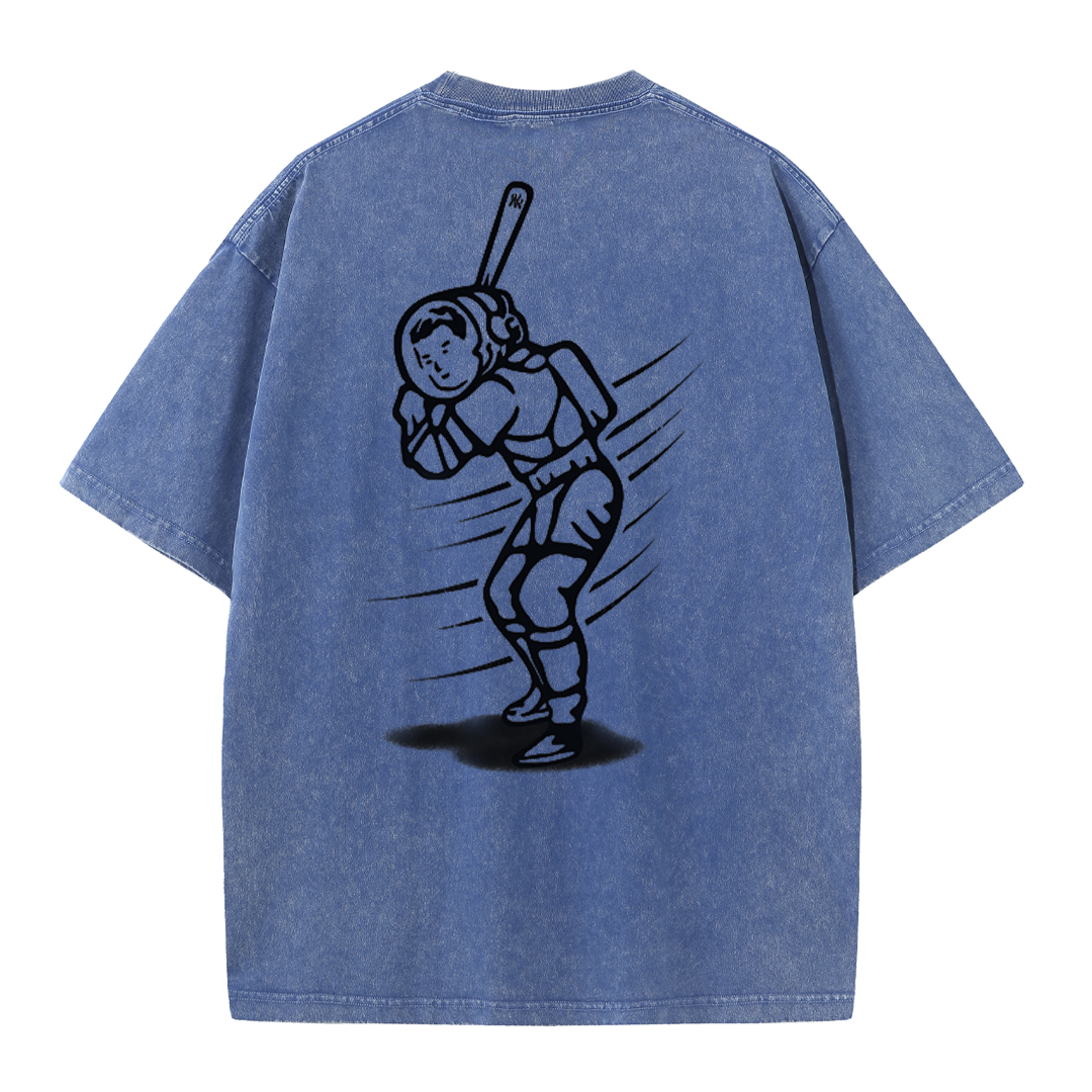 New York Inspired Space Baseball Player Retro Distressed T-Shirt