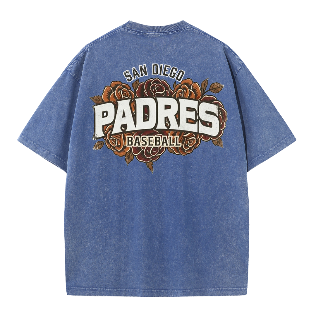 San Diego Floral Script Baseball Graphic Vintage Washed T Shirt