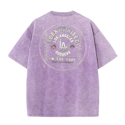 Vintage LA Circle Logo Washed T-Shirt – Retro Baseball Graphic Streetwear Tee
