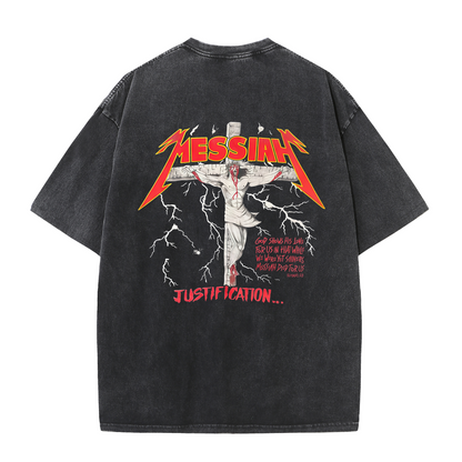 Jesus Messiah Cross Vintage Washed T-Shirt – Distressed Faith Graphic Oversized Tee