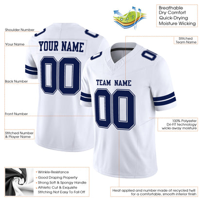 White Navy-White Mesh Custom Football Jersey