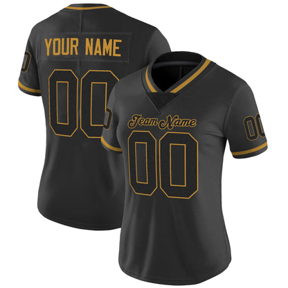 Black Black-Old Gold Mesh Custom Football Jersey