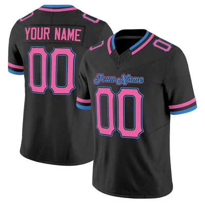 Black Pink-Powder Blue Mesh Custom Football Jersey
