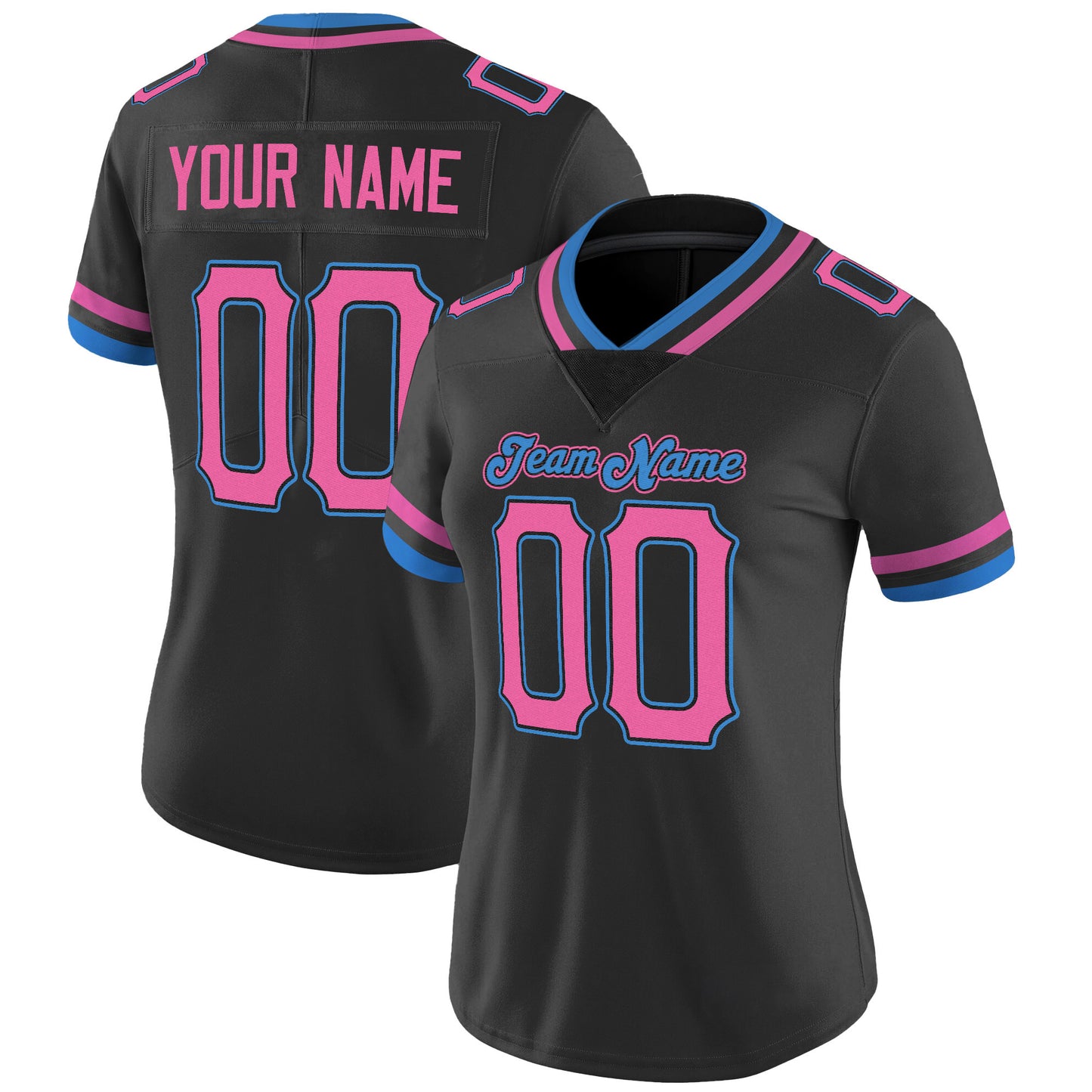 Black Pink-Powder Blue Mesh Custom Football Jersey
